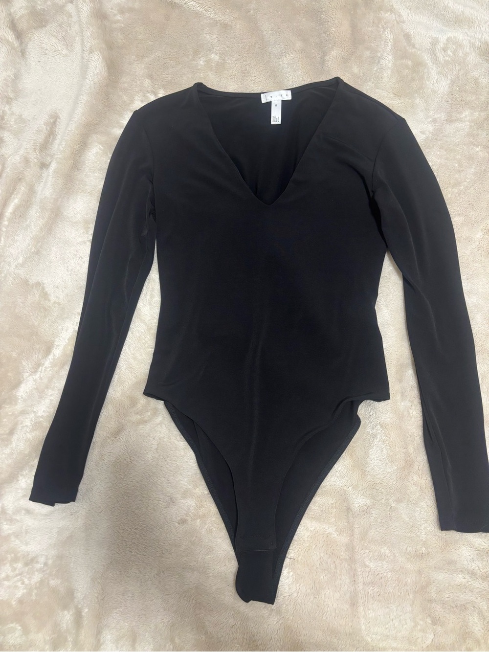 Leith Black Long Sleeve V-Neck Bodysuit | Size M